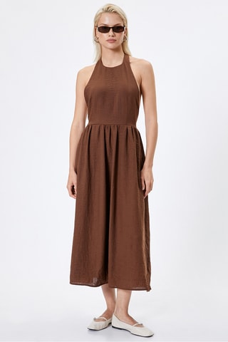 Vestido midi sin mangas - Marrón