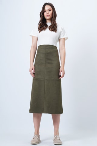 Falda midi de talle alto - Caqui