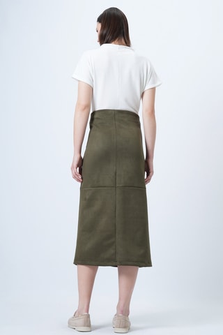 Falda midi de talle alto - Caqui