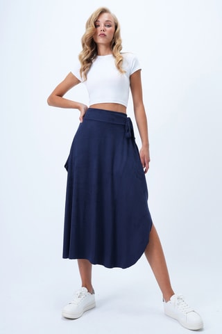 Falda cruzada midi de talle alto - Azul marino