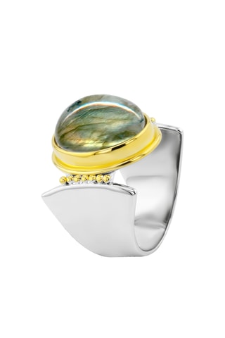 Anillo - Bronce plateado, bronce con baño amarillo y labradorita