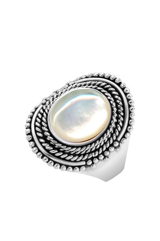 Anillo - Bronce plateado y nácar