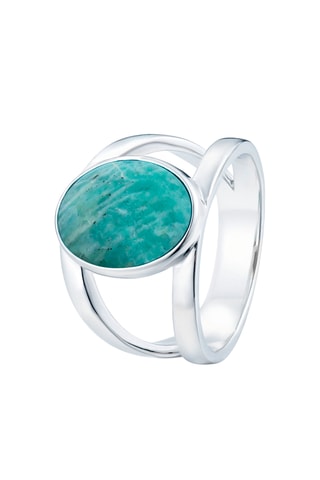 Anillo - Bronce plateado y amazonita
