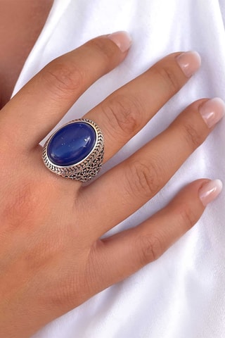 Anillo - Bronce plateado y lapislázuli