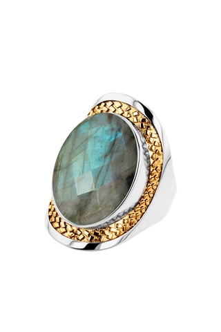 Anillo - Bronce plateado, bronce con baño amarillo y labradorita