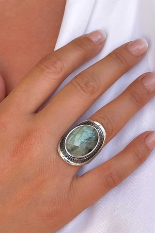 Anillo - Bronce plateado, bronce con baño amarillo y labradorita