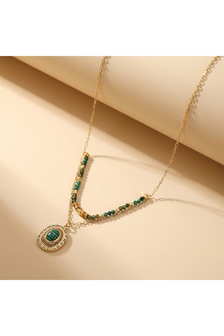 Collar de doble vuelta - Malaquitas, cuarzo y perlas japonesas