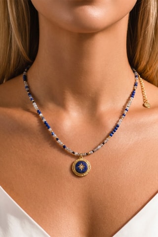 Collar - Lapislázuli, labradoritas y perlas japonesas