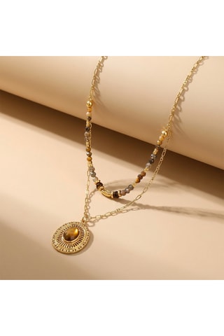 Collar de doble vuelta - Ojos de tigre y perlas japonesas