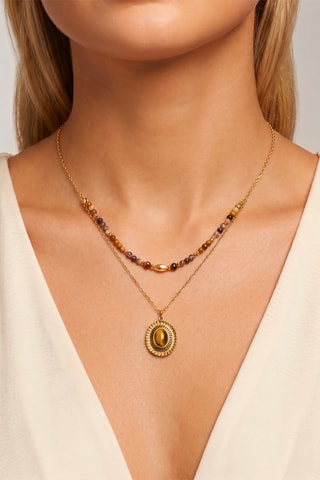 Collar de doble vuelta - Ojos de tigre y perlas japonesas