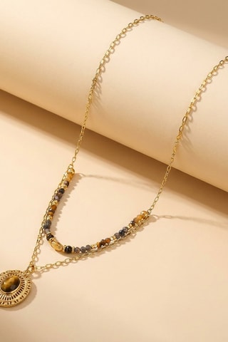Collar de doble vuelta - Ojos de tigre y perlas japonesas