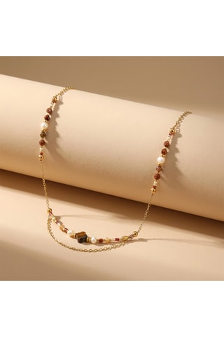 Collar - Rodonitas, cuarzo, jaspes, perlas japonesas y perlas cultivadas de agua dulce