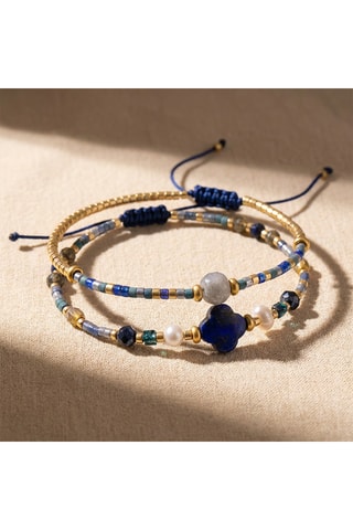 Pulsera - Lapislázuli, labradoritas, perlas japonesas y perlas cultivadas de agua dulce
