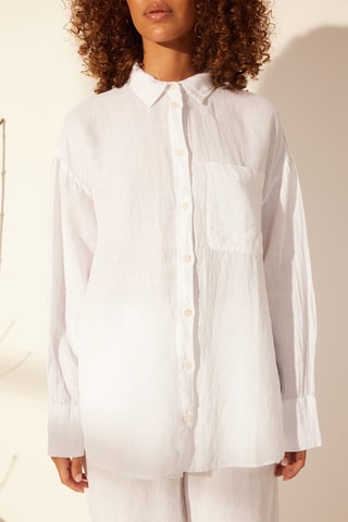 Camisa oversize de lino - Blanco