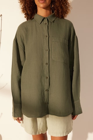 Camisa oversize de lino - Verde