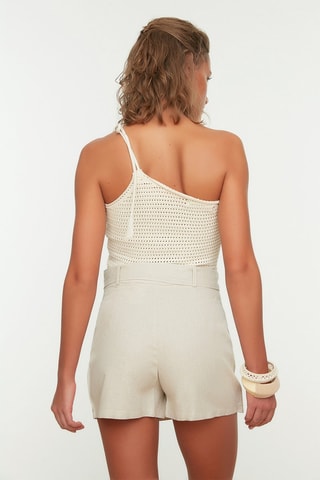 Falda pantalón de talle alto de lino y lana - Beige