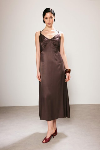 Vestido recto de lana - Marrón
