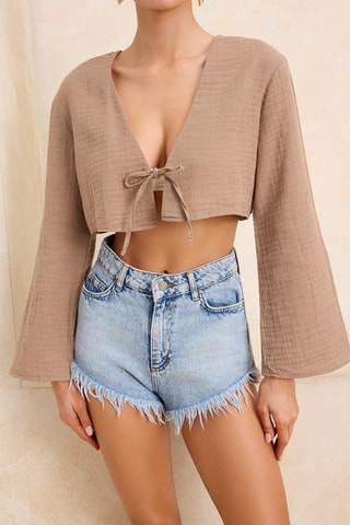 Camisa corta de playa - Camel