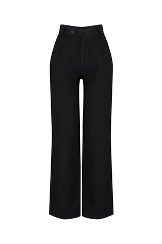 Pantalón wide leg de lino de tiro alto - Negro