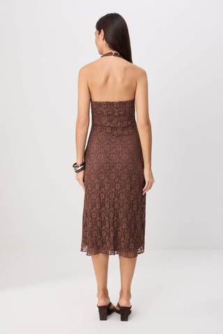Vestido midi de encaje - Marrón
