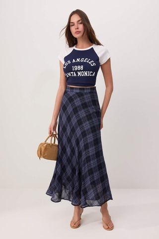 Falda larga de talle alto - Azul