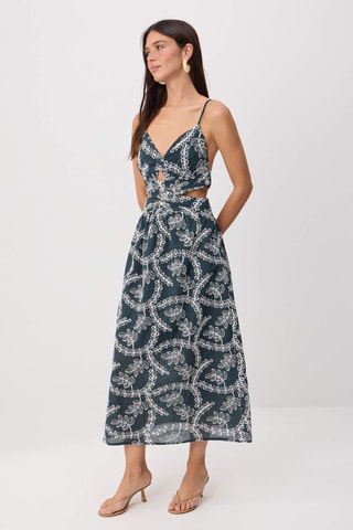 Vestido evasé con bordado inglés - Azul oscuro