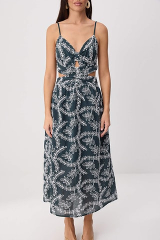 Vestido evasé con bordado inglés - Azul oscuro