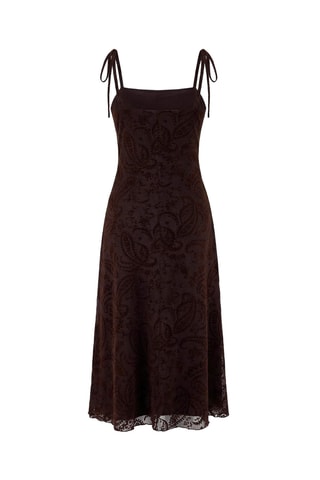Vestido midi de encaje - Marrón