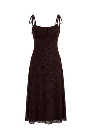 Vestido midi de encaje - Marrón