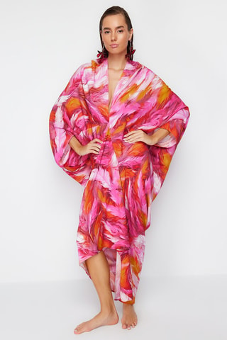 Vestido asimétrico - Blanco, naranja y rosa