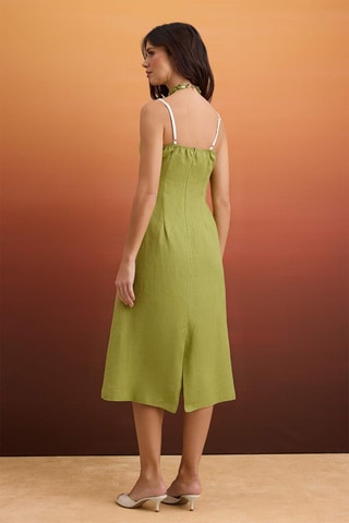 Vestido recto de lino - Verde