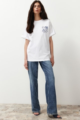 Camiseta oversize - Blanco y azul