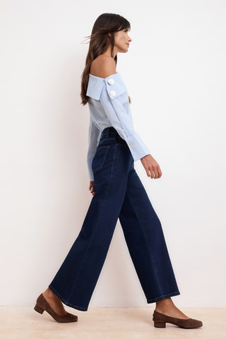 Jean wide legs taille haute - Bleu foncé