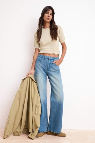 Jean wide legs taille haute - Bleu
