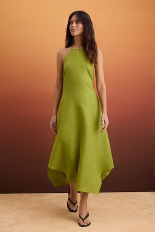 Vestido midi de lino - Verde