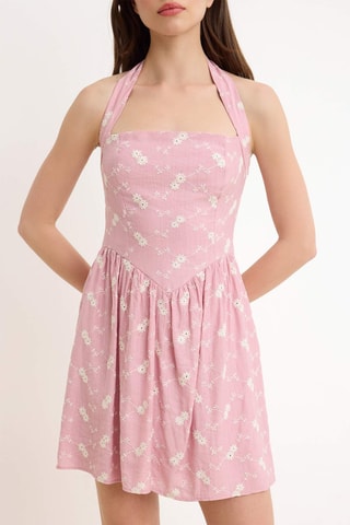 Robe patineuse en broderie anglaise - Rose