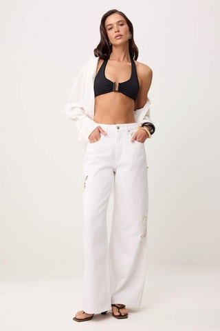 Jean wide legs taille haute - Blanc