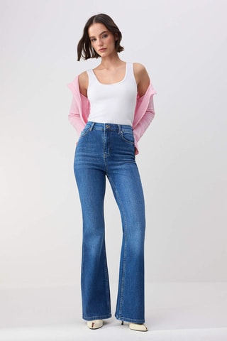 Jean flare taille haute - Bleu foncé