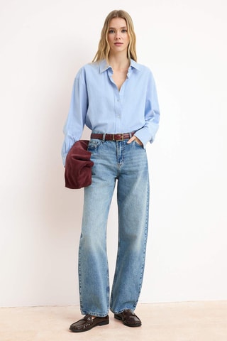 Jean barrel taille haute - Bleu
