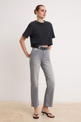 Jean straight taille haute - Gris