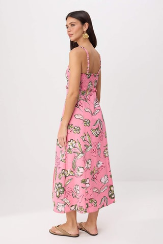 Robe midi en lin - Multicolore