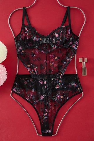 Body en dentelle - Noir, vert et rose