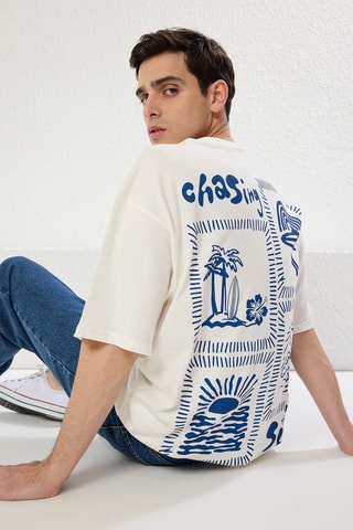 Camiseta oversize - Blanco y azul