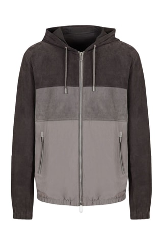 Veste en cuir de chèvre nubuck à capuche - Gris - Emporio Armani