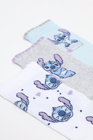 3 paia di calze Stitch Lilo & Stitch Disney - Bianco e grigio scuro melange