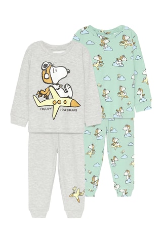 2 pigiami Snoopy - Grigio chiaro melange e verde chiaro