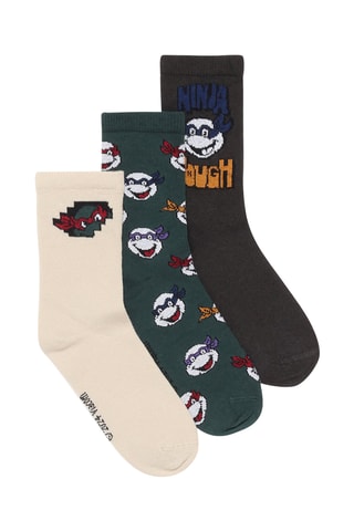 3 paires de chaussettes Tortues Ninja - Beige, vert foncé et noir