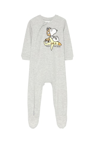 2 grenouillères Snoopy - Gris clair chiné et vert