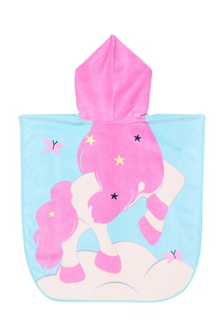 Poncho con cappuccio - Celeste e rosa
