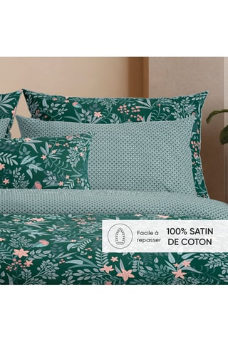 Funda de almohada de satén de algodón 80 hilos/cm² Arche florale - Verde